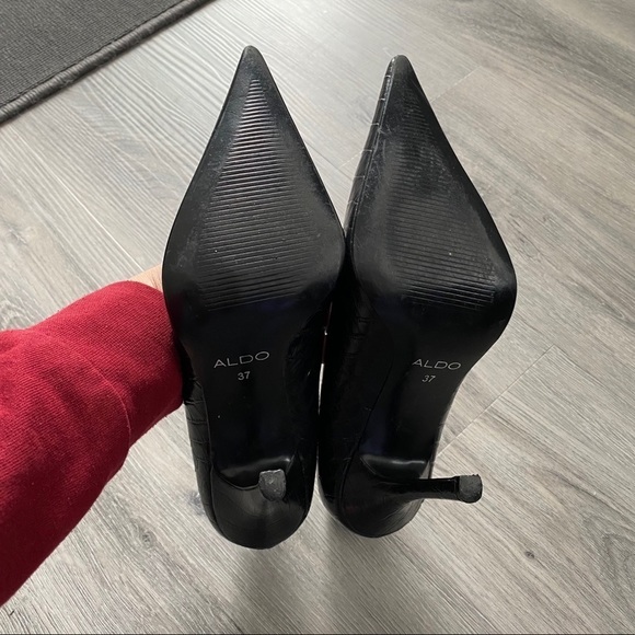 Aldo Pointed Toe Black Pumps Leather Shoes - Picture 11 of 11